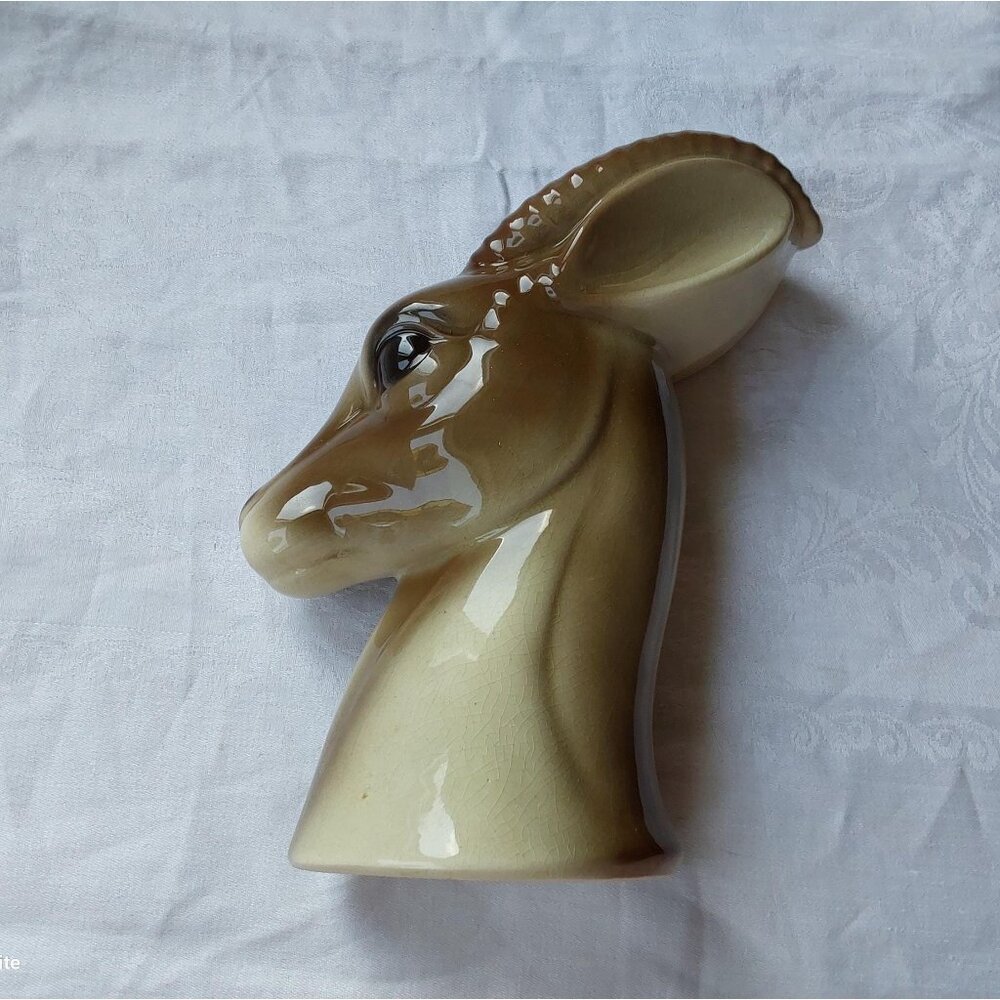 Vintage Royal Copley gazelle head ceramic vase 8.5 inch tall